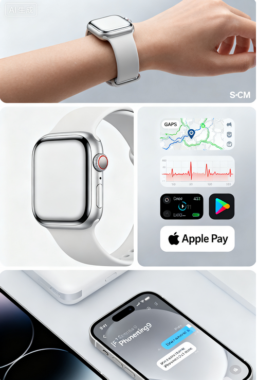  Apple/苹果 Watch Series 9 智能手表GPS款41毫米星光色铝金属表壳 星光色运动型表带S/M MR8T3CH/A 