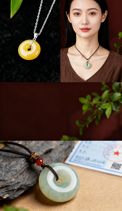 精华和田玉平安扣吊坠项链玉石玉坠玉吊坠男女款玉佩儿童礼物证书