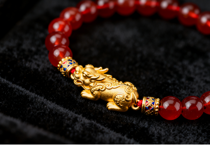 黄金貔貅手链女款999足金转运珠手饰红玛瑙玉石手串送女友老婆