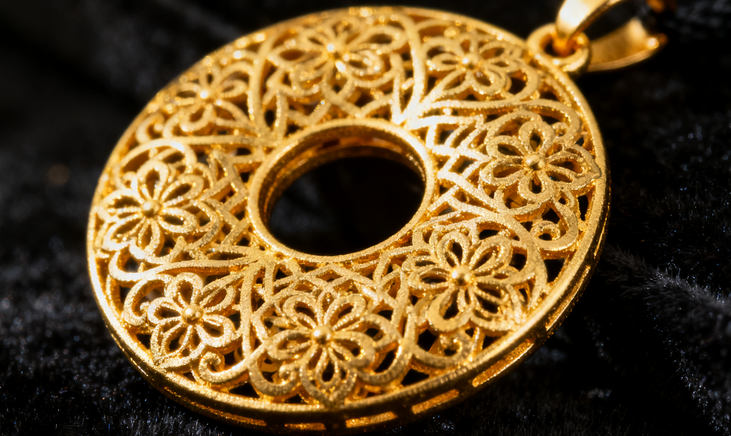 中国珠宝黄金吊坠男女款999足金花丝镂空平安扣吊坠项链配绳