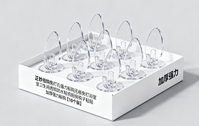 正妙挂钩免打孔强力粘钩无痕免钉浴室卫生间透明防水粘钩厨房钩子粘贴 加厚强力粘钩【10片装】