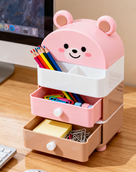 学生笔筒多功能桌面收纳盒可爱小熊笔桶办公室创意桌面文具置物架