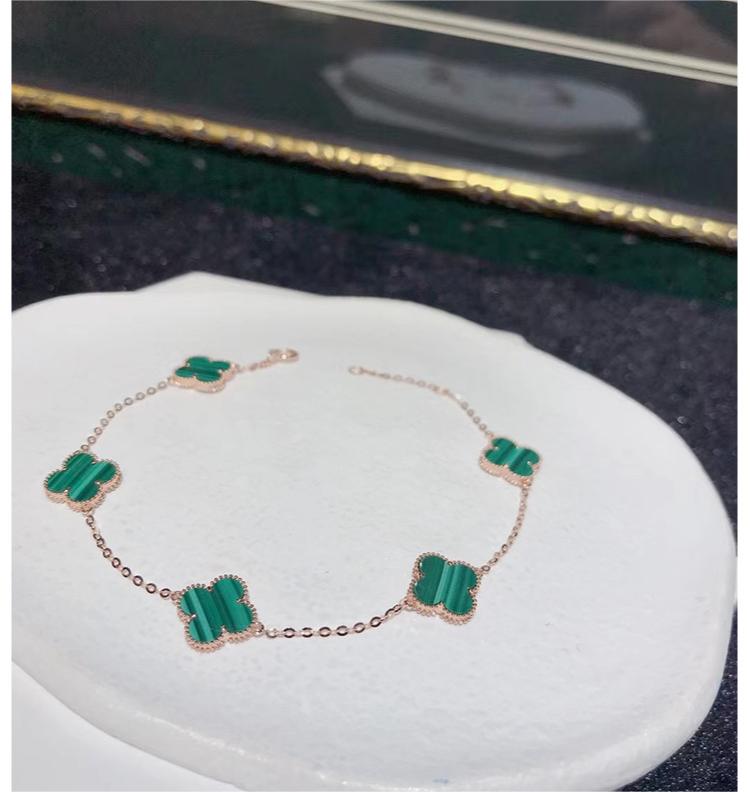 铭媛珠宝绿色镶嵌贝母俄罗斯585手环14k金四叶草手链紫金